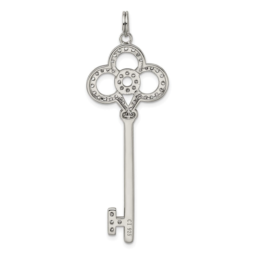 Alternate view of the Sterling Silver Four Ring Cubic Zirconia Key Pendant, 1 7/8 Inch by The Black Bow Jewelry Co.