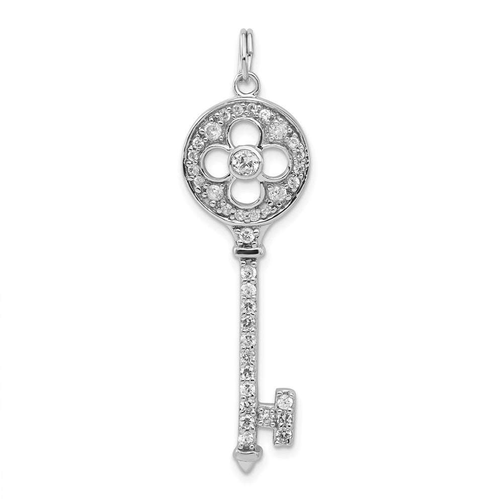 Sterling Silver and Cubic Zirconia Encrusted Key Pendant, Item P8698 by The Black Bow Jewelry Co.