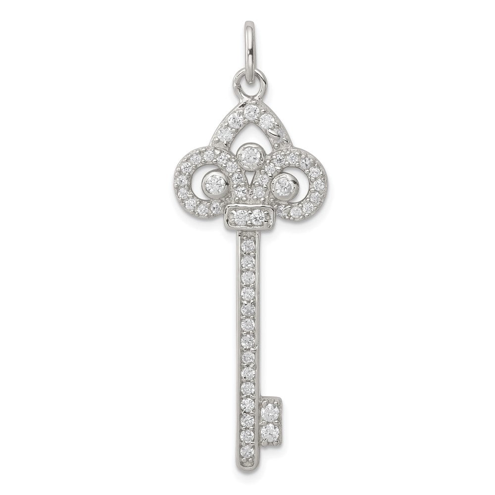 Sterling Silver and Cubic Zirconia Dazzling Key Pendant, Item P8699 by The Black Bow Jewelry Co.