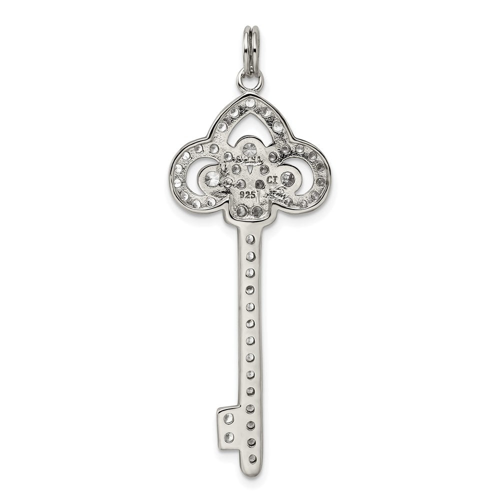 Alternate view of the Sterling Silver and Cubic Zirconia Dazzling Key Pendant by The Black Bow Jewelry Co.