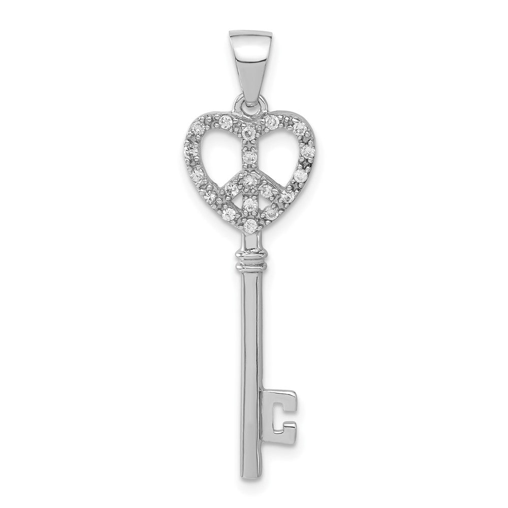 Sterling Silver and Cubic Zirconia Peace Sign Heart Key Pendant, Item P8709 by The Black Bow Jewelry Co.