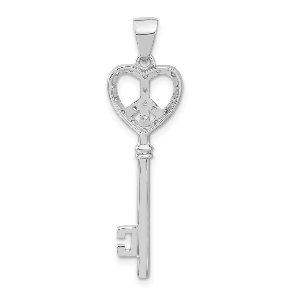 Alternate view of the Sterling Silver and Cubic Zirconia Peace Sign Heart Key Pendant by The Black Bow Jewelry Co.