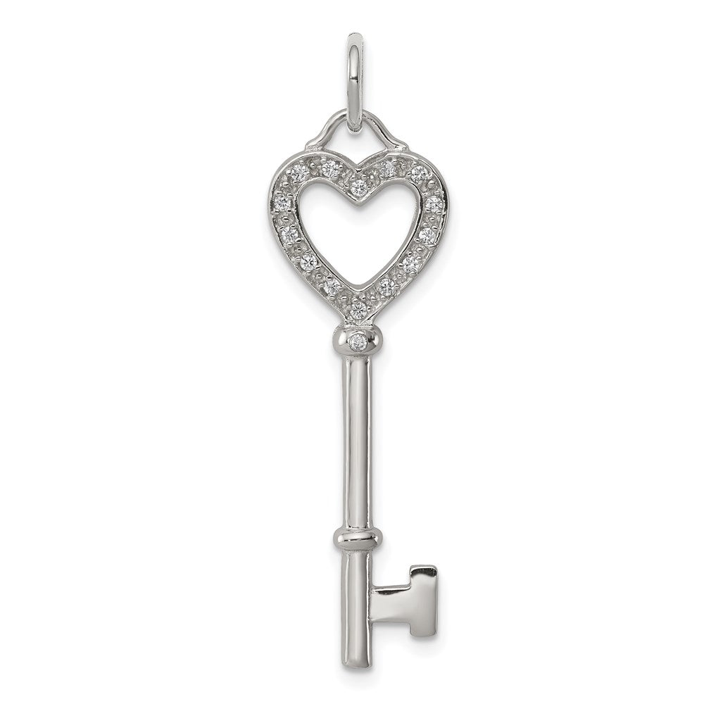 Sterling Silver and Cubic Zirconia Heart Key Pendant, Item P8710 by The Black Bow Jewelry Co.