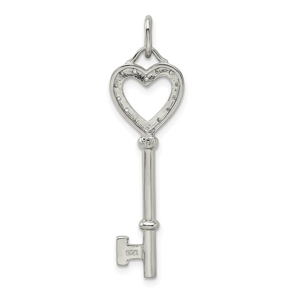 Alternate view of the Sterling Silver and Cubic Zirconia Heart Key Pendant by The Black Bow Jewelry Co.