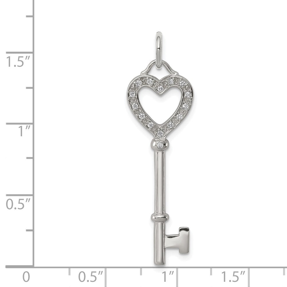 Alternate view of the Sterling Silver and Cubic Zirconia Heart Key Pendant by The Black Bow Jewelry Co.