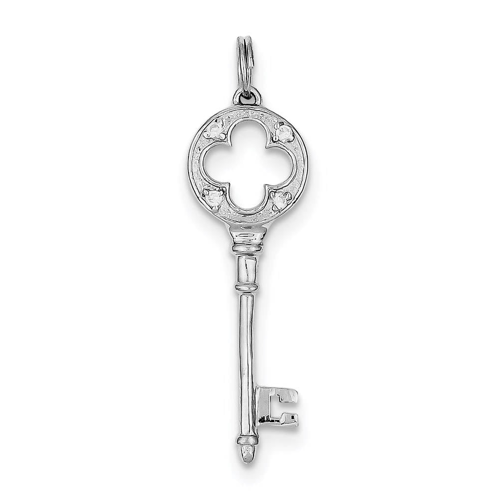 Sterling Silver and Cubic Zirconia Four Leaf Clover Key Pendant, Item P8715 by The Black Bow Jewelry Co.