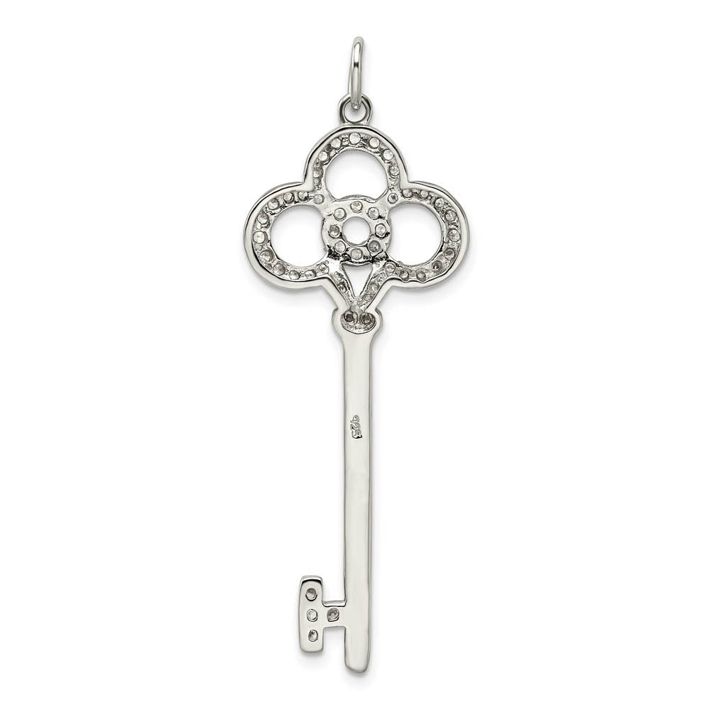 Alternate view of the Sterling Silver and Cubic Zirconia Key Pendant by The Black Bow Jewelry Co.