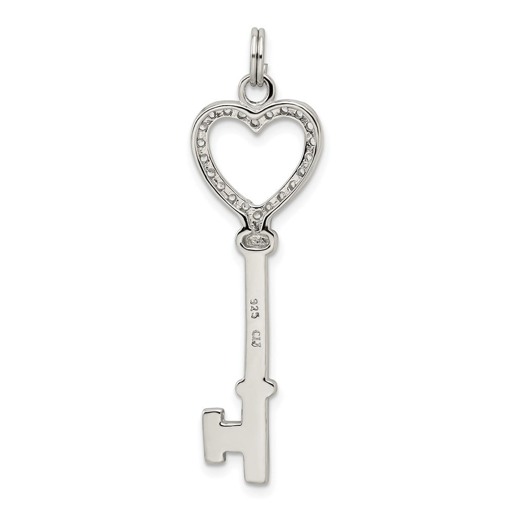 Alternate view of the Rhodium Plated Sterling Silver and CZ Encrusted Heart Key Pendant by The Black Bow Jewelry Co.
