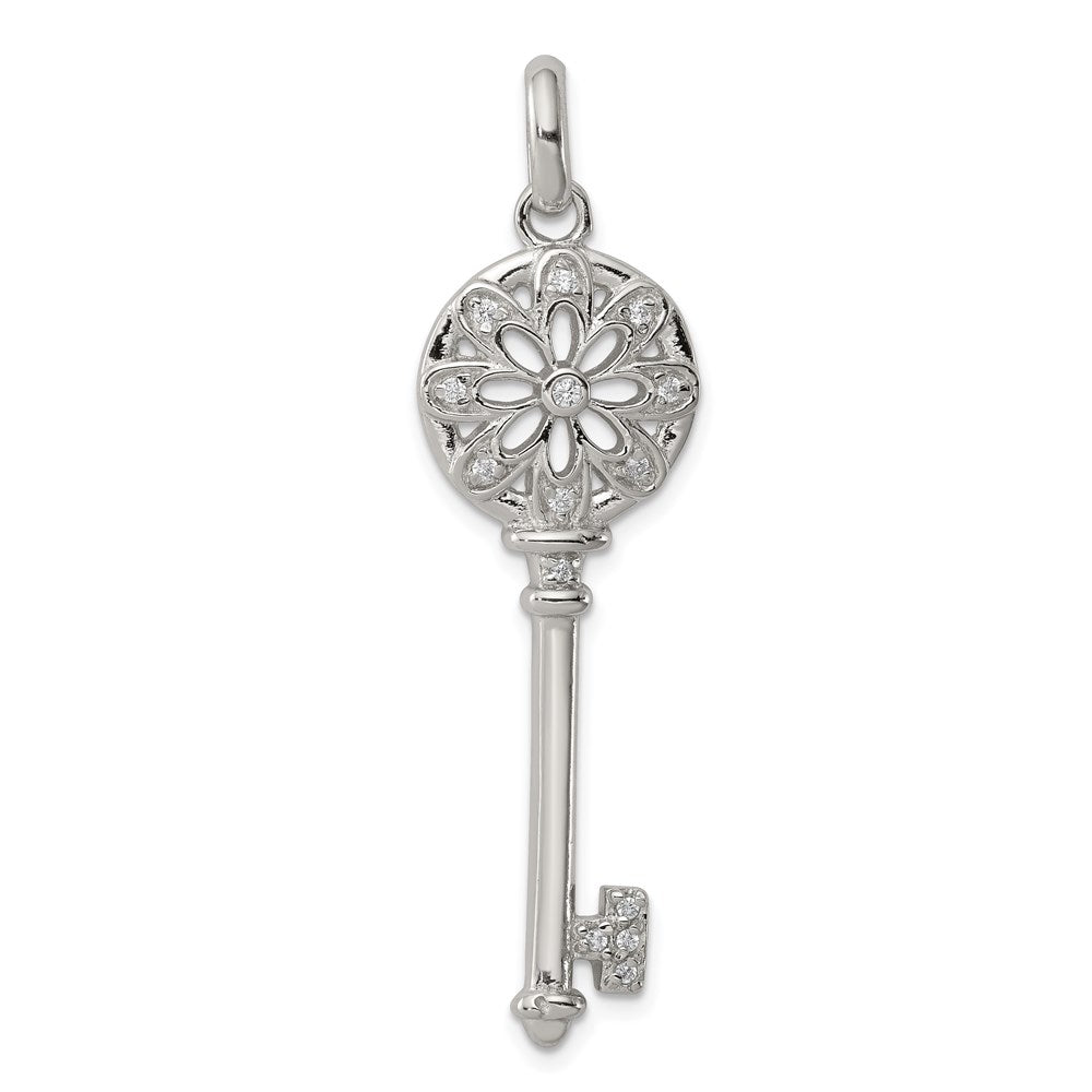 Sterling Silver and Cubic Zirconia Vintage Floret Key Pendant, Item P8720 by The Black Bow Jewelry Co.