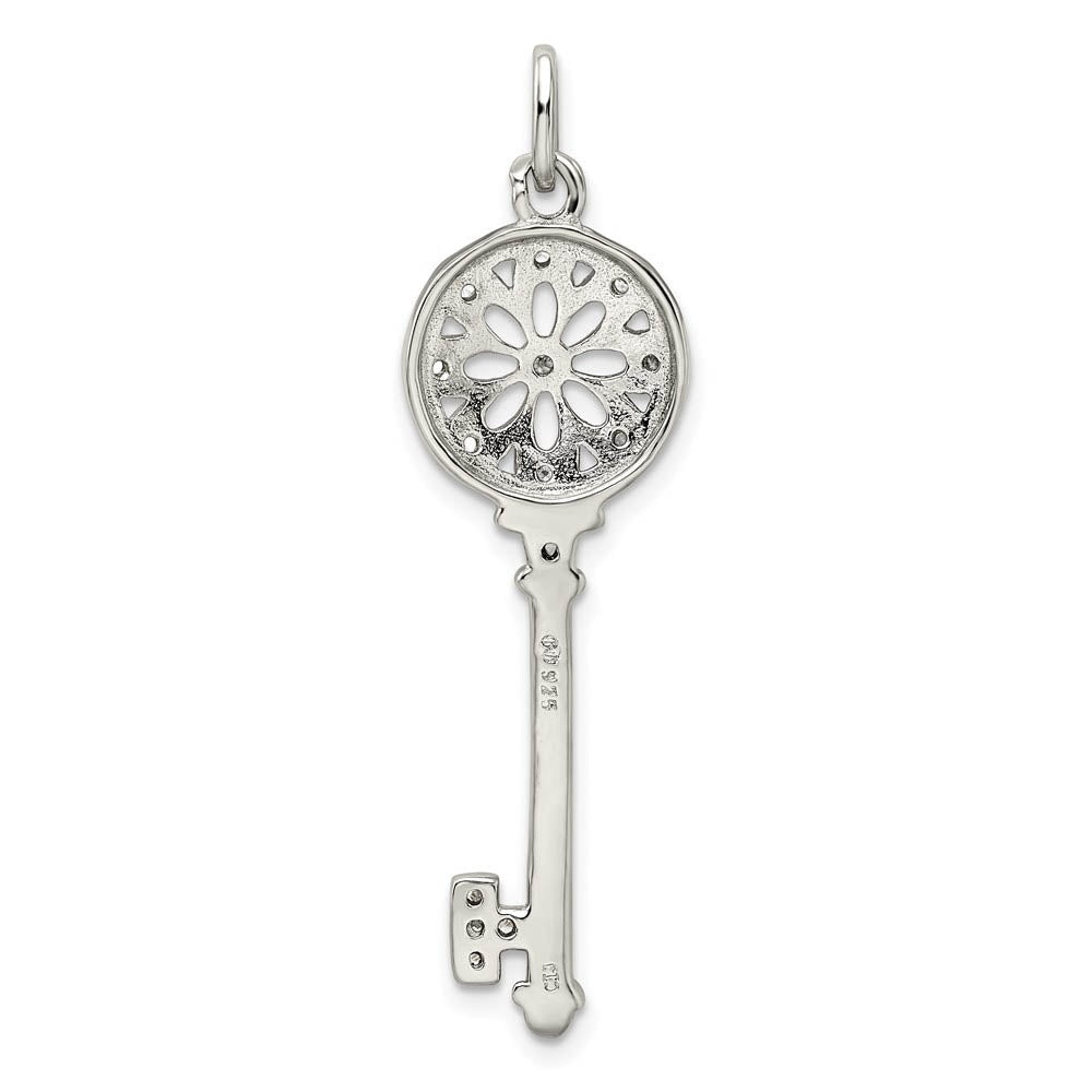 Alternate view of the Sterling Silver and Cubic Zirconia Vintage Floret Key Pendant by The Black Bow Jewelry Co.