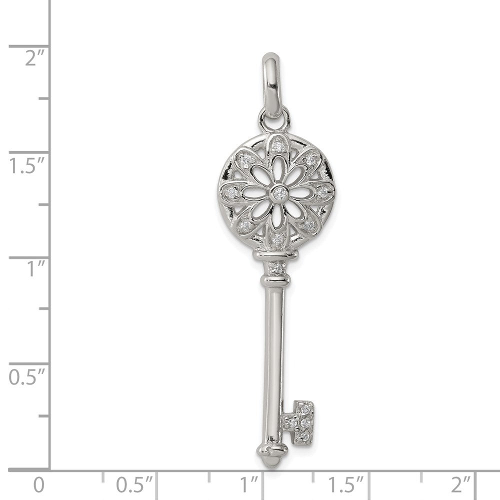 Alternate view of the Sterling Silver and Cubic Zirconia Vintage Floret Key Pendant by The Black Bow Jewelry Co.