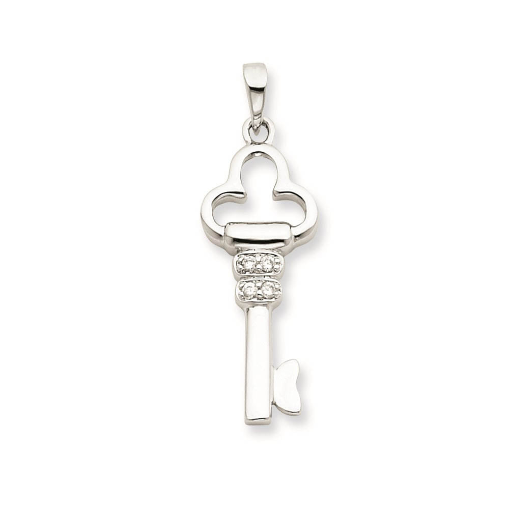 Sterling Silver and Cubic Zirconia Clover Key Pendant, 1 Inch, Item P8726 by The Black Bow Jewelry Co.