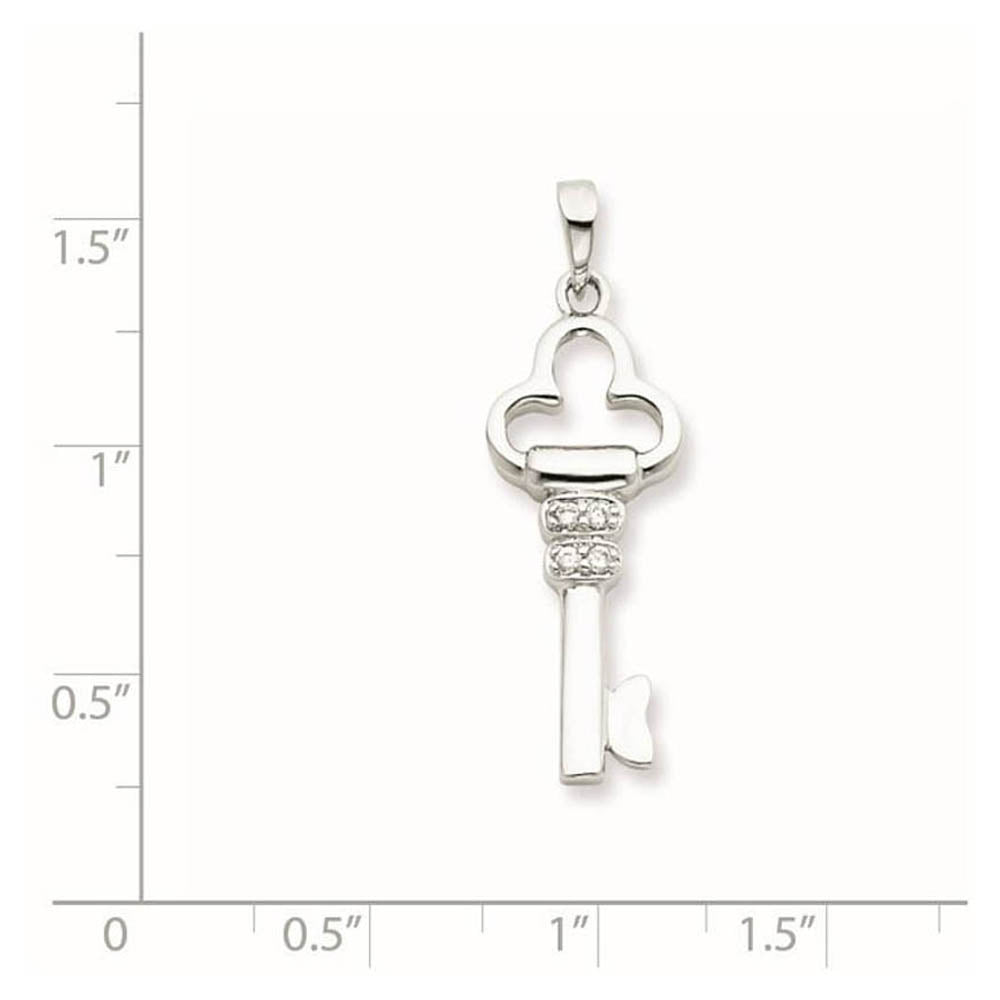 Alternate view of the Sterling Silver and Cubic Zirconia Clover Key Pendant, 1 Inch by The Black Bow Jewelry Co.