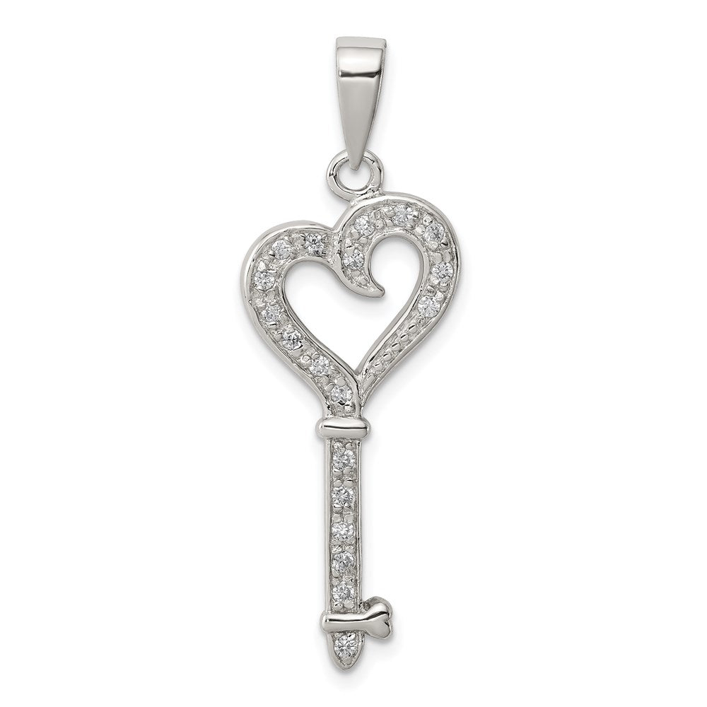 Sterling Silver and Cubic Zirconia Fancy Heart Key Pendant, Item P8729 by The Black Bow Jewelry Co.