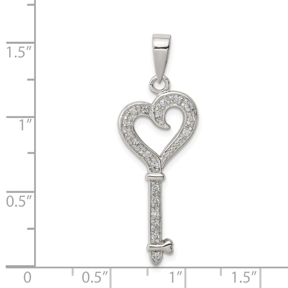 Alternate view of the Sterling Silver and Cubic Zirconia Fancy Heart Key Pendant by The Black Bow Jewelry Co.