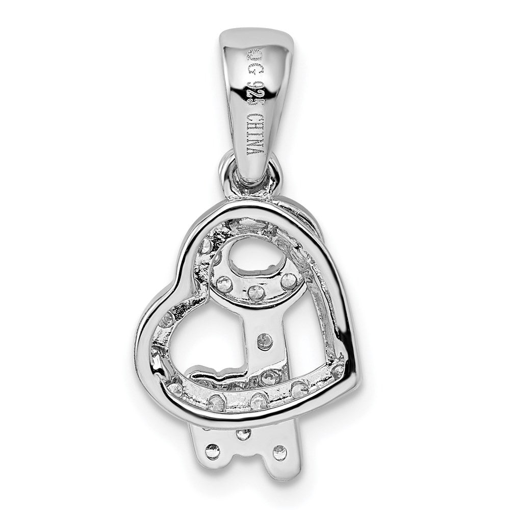 Alternate view of the Sterling Silver and Cubic Zirconia Fancy Heart and Key Pendant by The Black Bow Jewelry Co.