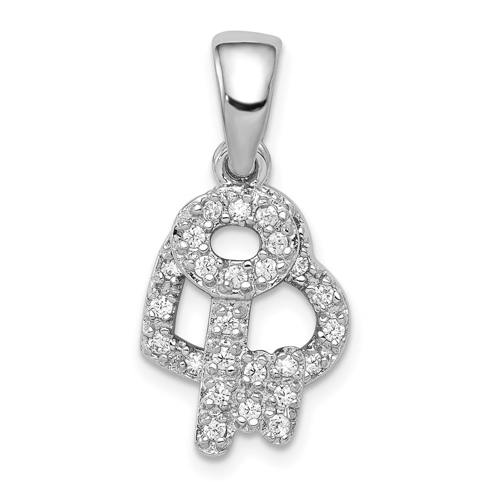 Alternate view of the Sterling Silver and Cubic Zirconia Fancy Heart and Key Pendant by The Black Bow Jewelry Co.