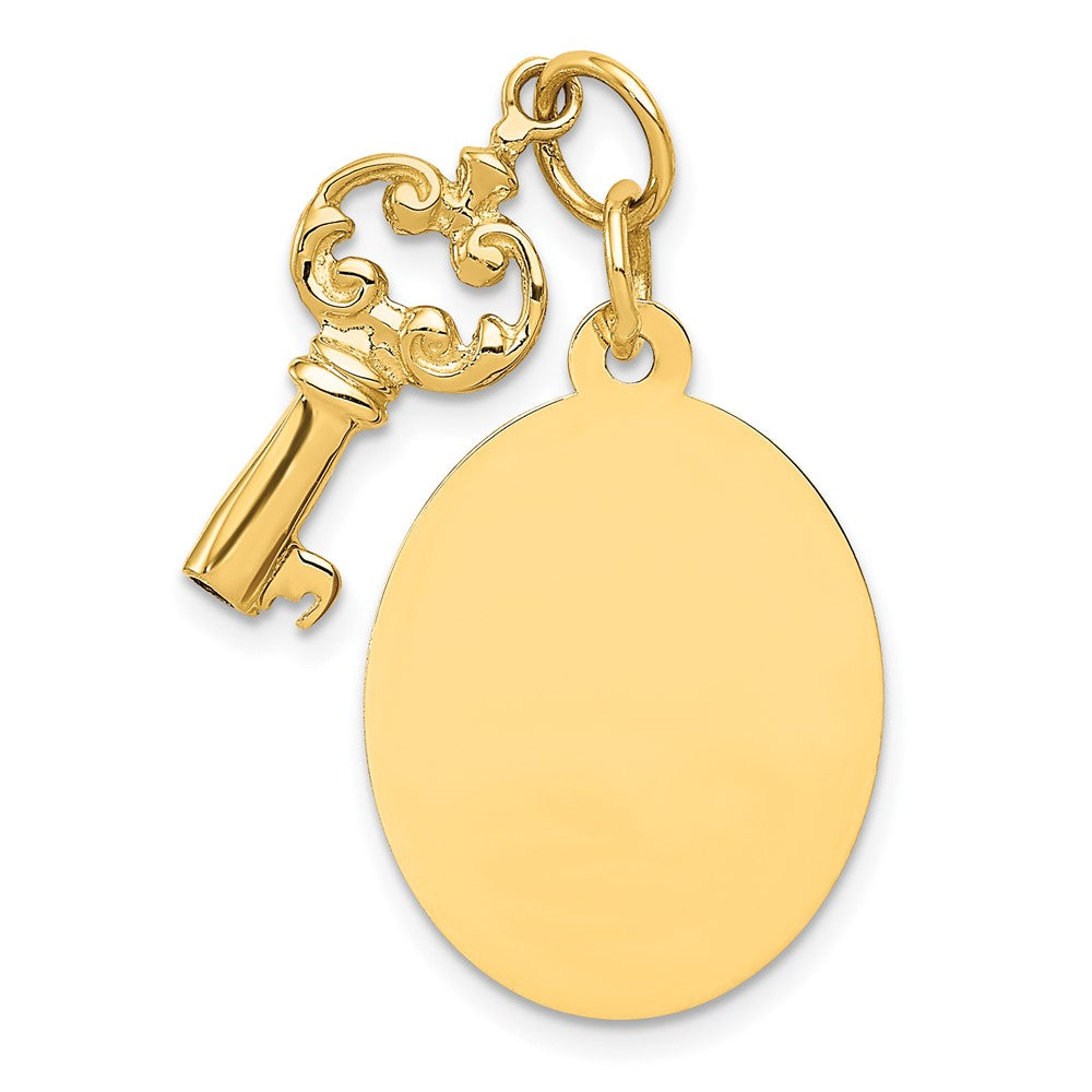 14k Yellow Gold Key and Tag Charm, Item P8740 by The Black Bow Jewelry Co.