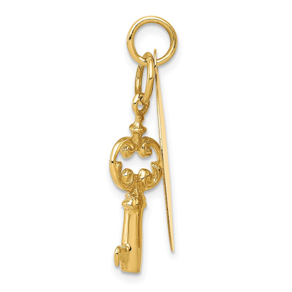 Alternate view of the 14k Yellow Gold Key and Tag Charm by The Black Bow Jewelry Co.