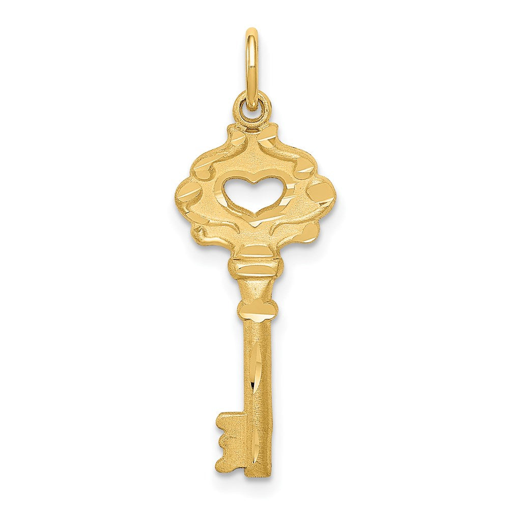 14k Yellow Gold Heart Cutout Key Charm, Item P8743 by The Black Bow Jewelry Co.