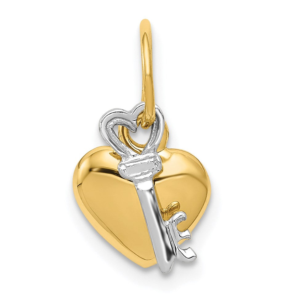14k Two Tone Gold Heart and Key Charm, Item P8750 by The Black Bow Jewelry Co.