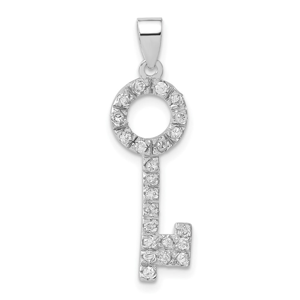Sterling Silver and Cubic Zirconia Sparkling Key Pendant, Item P8760 by The Black Bow Jewelry Co.