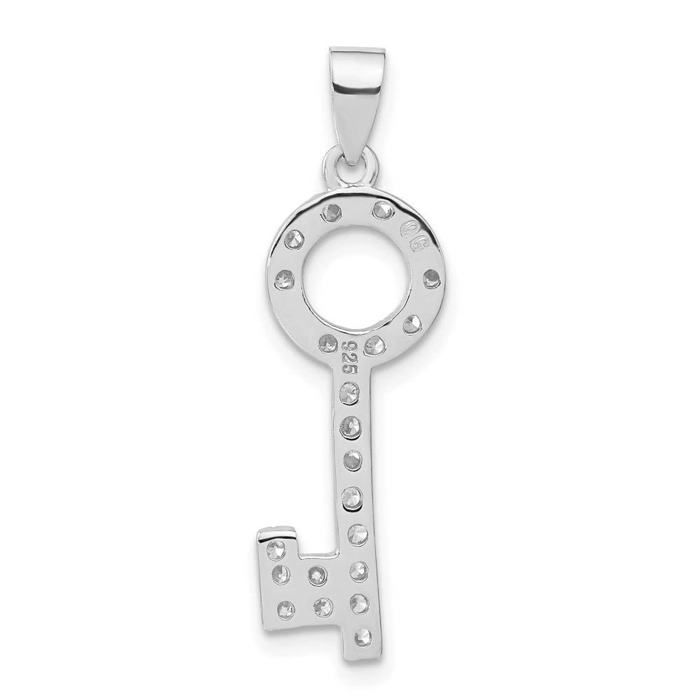 Alternate view of the Sterling Silver and Cubic Zirconia Sparkling Key Pendant by The Black Bow Jewelry Co.