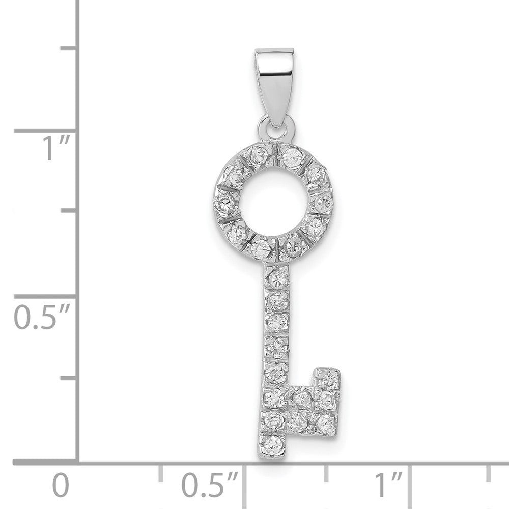 Alternate view of the Sterling Silver and Cubic Zirconia Sparkling Key Pendant by The Black Bow Jewelry Co.