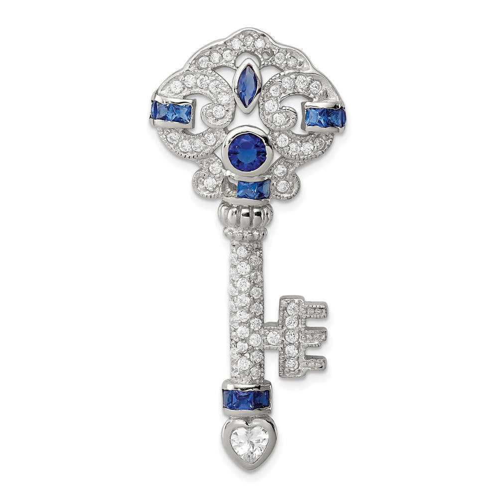 Sterling Silver and Cubic Zirconia Ornamental Key Slide Pendant, Item P8762 by The Black Bow Jewelry Co.