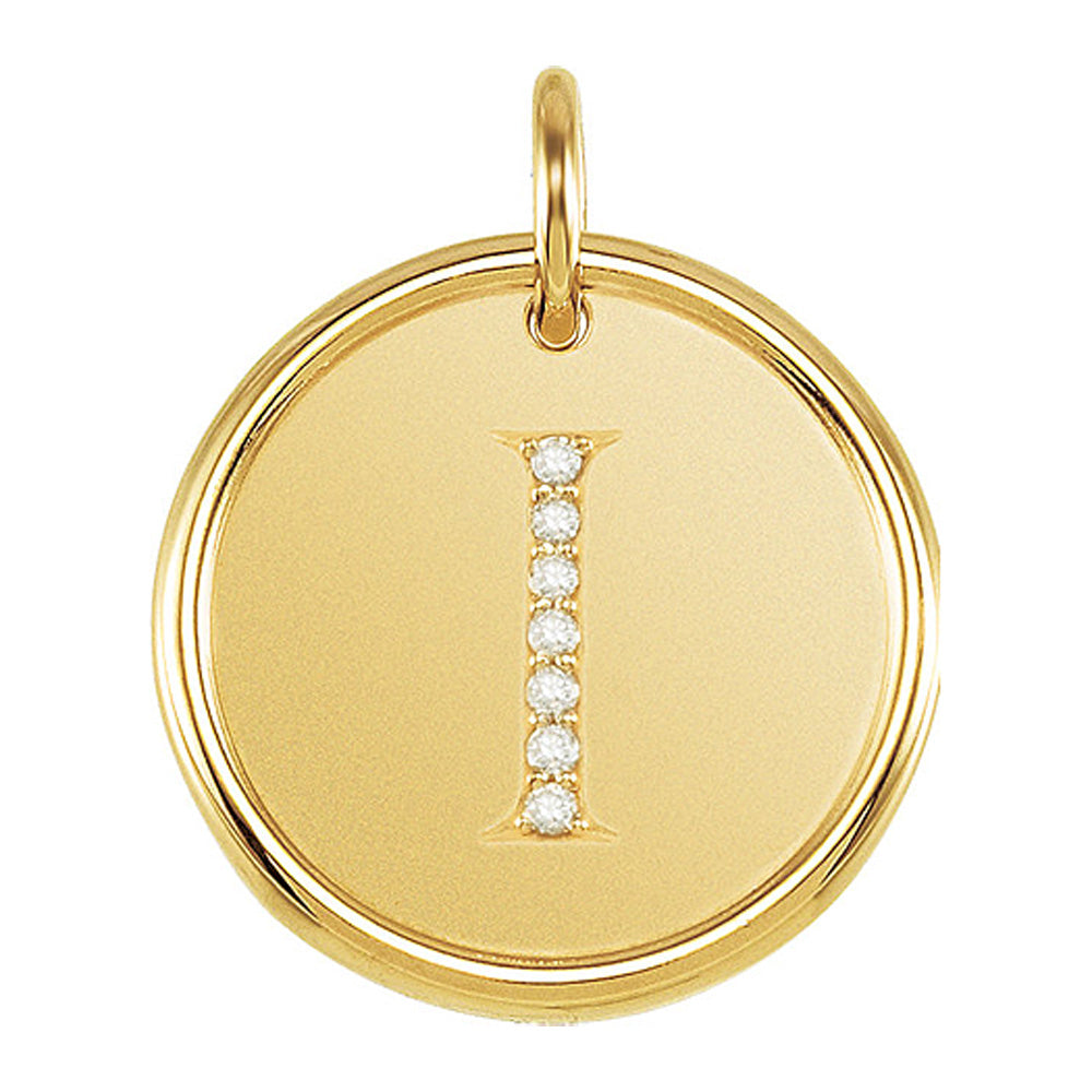 .035 Ctw G-H, I1 Diamond Initial 17mm 14k Yellow Gold Pendant Letter I, Item P8913 by The Black Bow Jewelry Co.