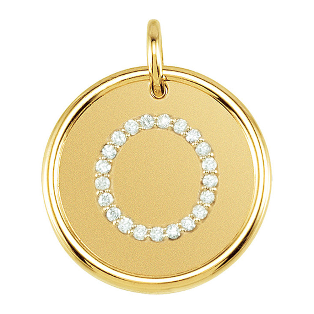 1/10 Ctw G-H, I1 Diamond Initial 17mm 14k Yellow Gold Pendant Letter O, Item P8919 by The Black Bow Jewelry Co.