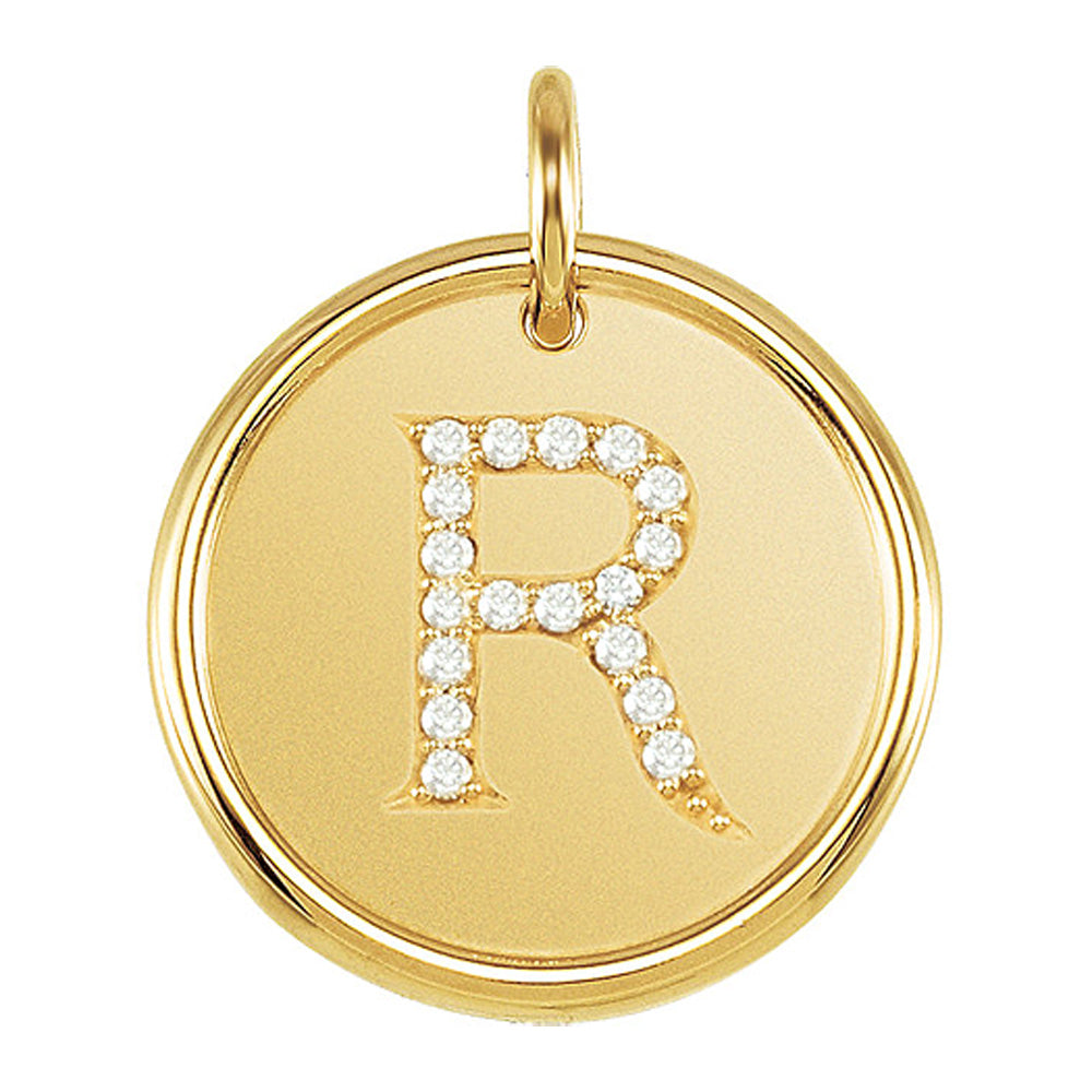 1/10 Ctw G-H, I1 Diamond Initial 17mm 14k Yellow Gold Pendant Letter R, Item P8922 by The Black Bow Jewelry Co.