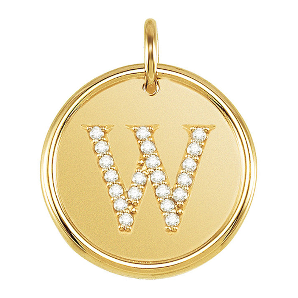 1/10 Ctw G-H, I1 Diamond Initial 17mm 14k Yellow Gold Pendant Letter W, Item P8927 by The Black Bow Jewelry Co.