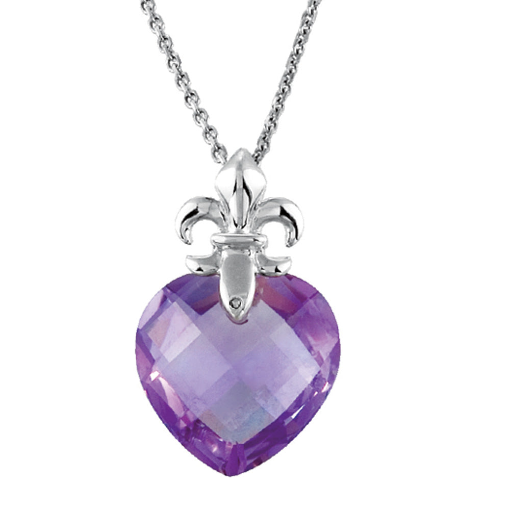 Amethyst Heart with Sterling Silver Fleur-de-lis Bail Pendant, Item P8936 by The Black Bow Jewelry Co.