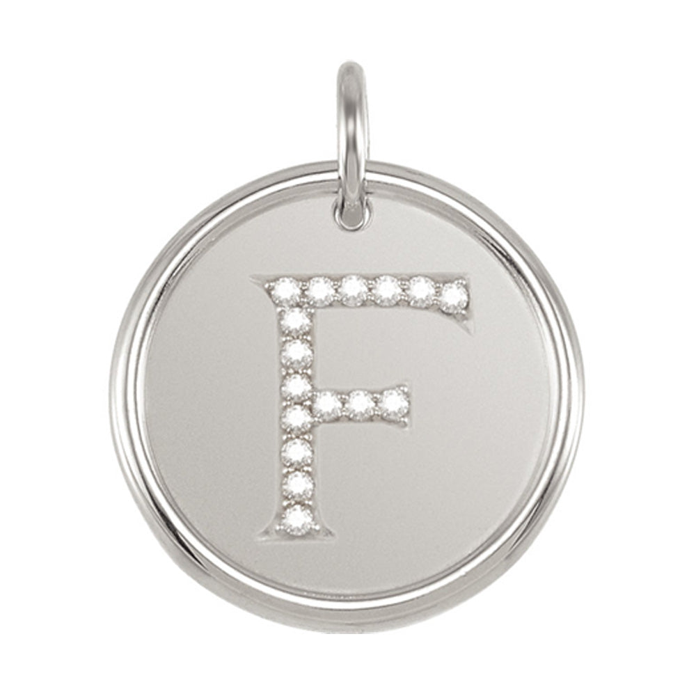 .08 Ctw G-H, I1 Diamond Initial 17mm 14k White Gold Pendant Letter F, Item P8942 by The Black Bow Jewelry Co.