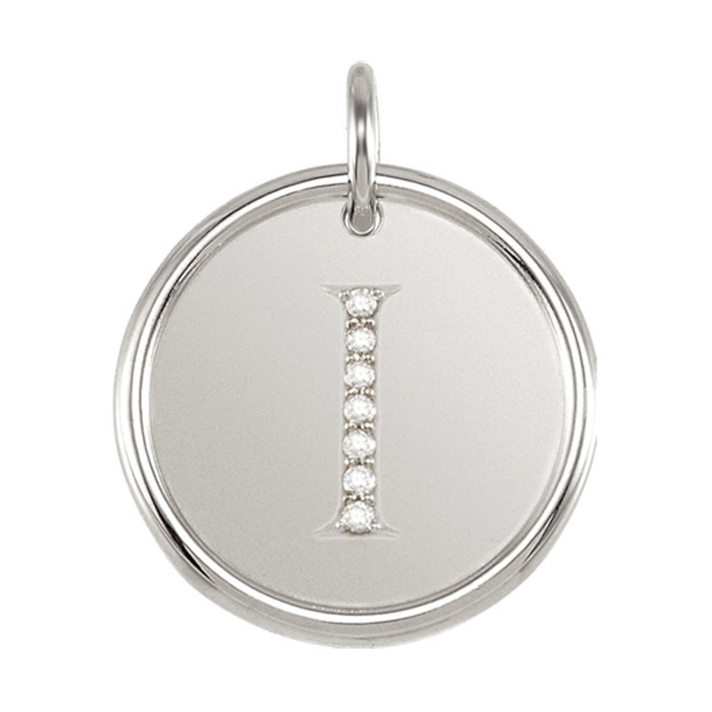 .035 Ctw G-H, I1 Diamond Initial 17mm 14k White Gold Pendant Letter I, Item P8945 by The Black Bow Jewelry Co.