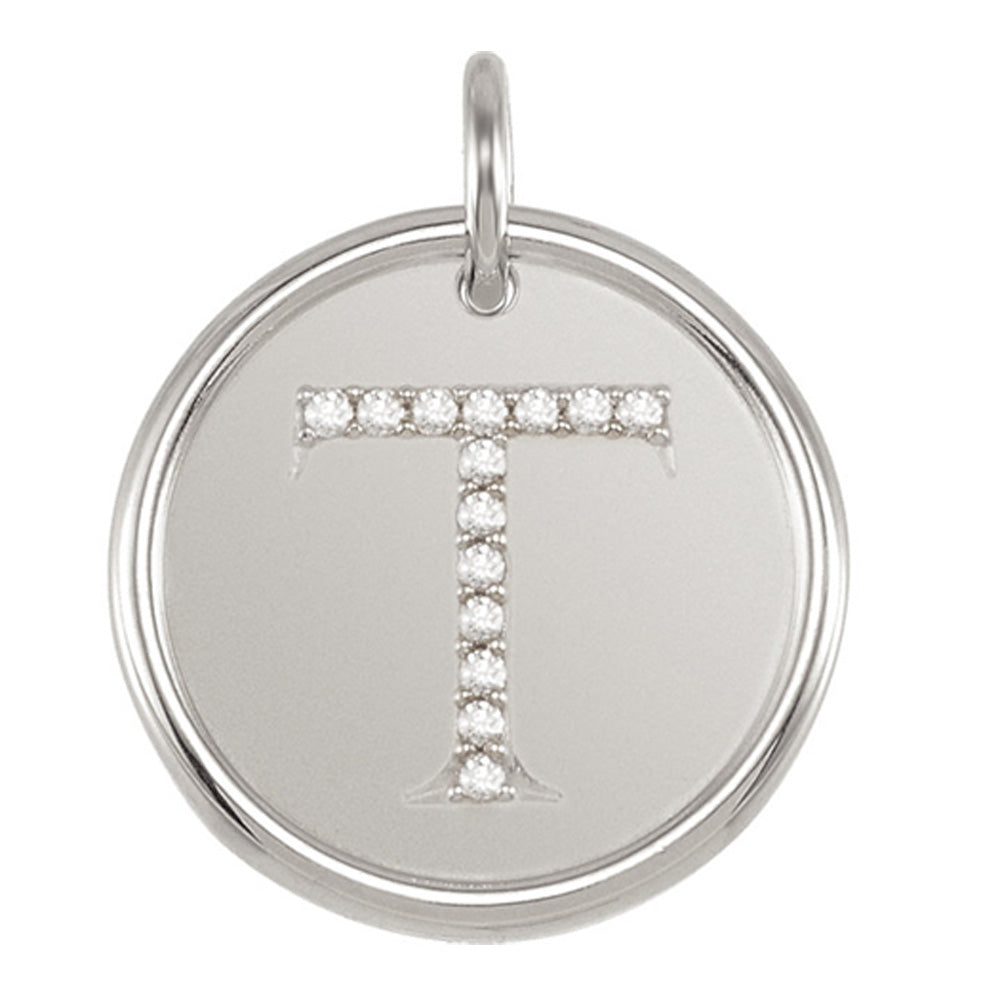 1/15 Ctw G-H, I1 Diamond Initial 17mm 14k White Gold Pendant Letter T, Item P8956 by The Black Bow Jewelry Co.