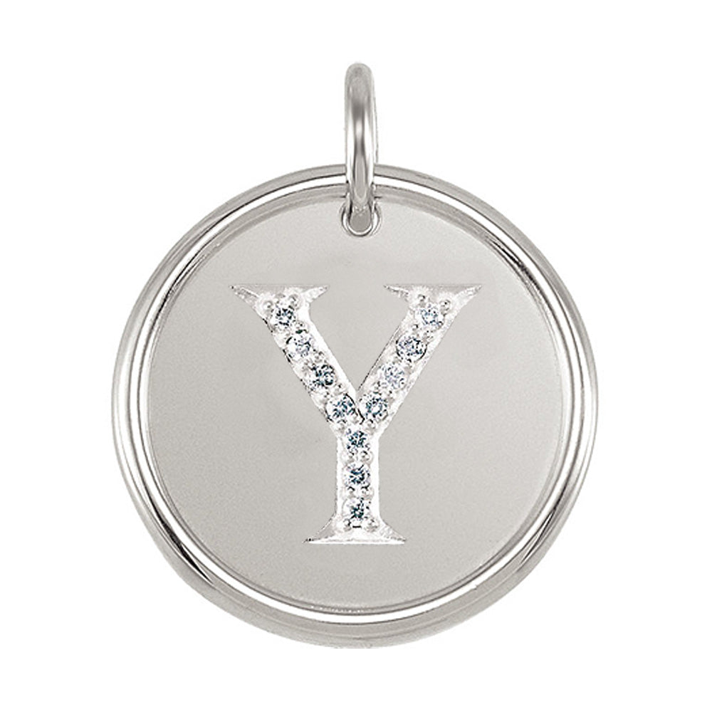 1/20 Ctw G-H, I1 Diamond Initial 17mm 14k White Gold Pendant Letter Y, Item P8961 by The Black Bow Jewelry Co.
