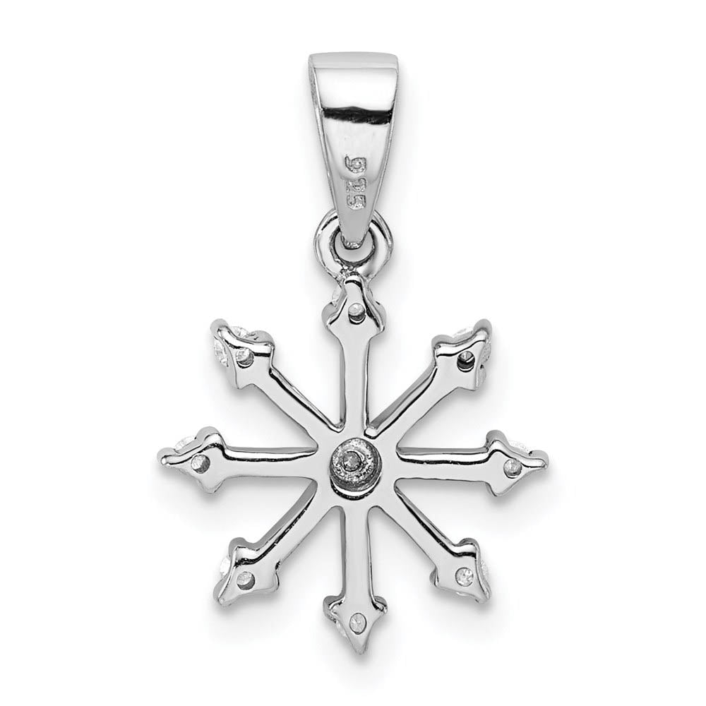 Alternate view of the Rhodium Diamond Snowflake Pendant in Sterling Silver by The Black Bow Jewelry Co.