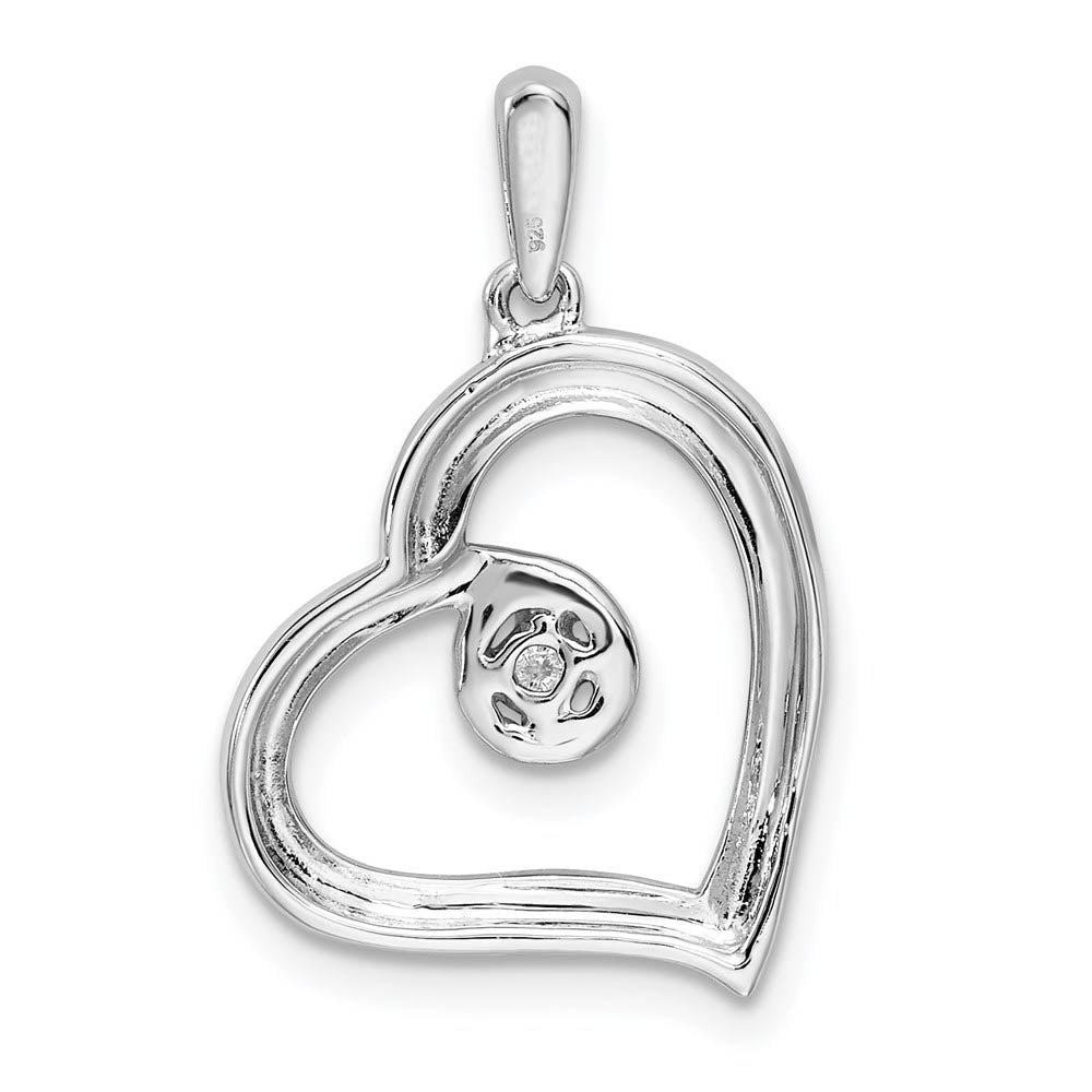 Alternate view of the .05 Carat Diamond Open Heart Pendant in Sterling Silver by The Black Bow Jewelry Co.