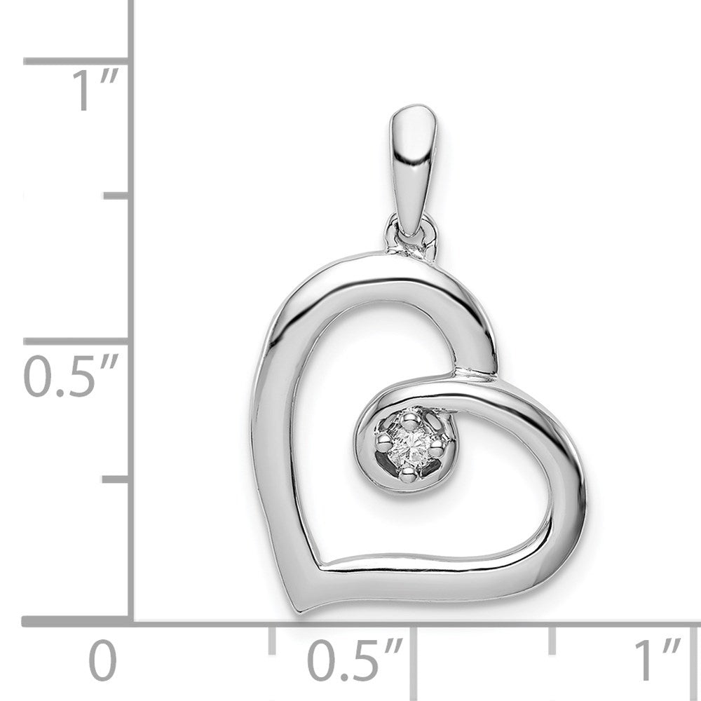 Alternate view of the .05 Carat Diamond Open Heart Pendant in Sterling Silver by The Black Bow Jewelry Co.