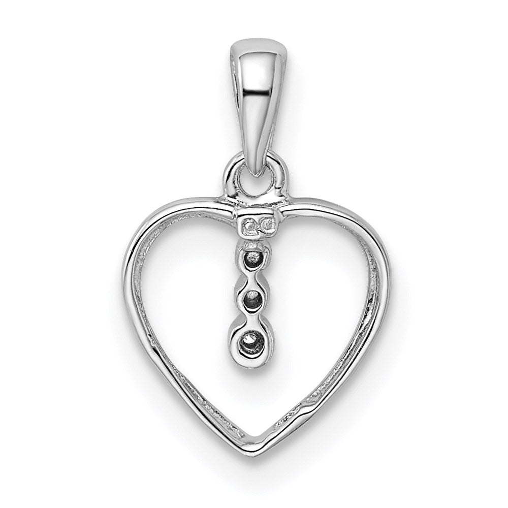 Alternate view of the Three Stone .01 Ctw Diamond 10mm Heart Pendant in Sterling Silver by The Black Bow Jewelry Co.
