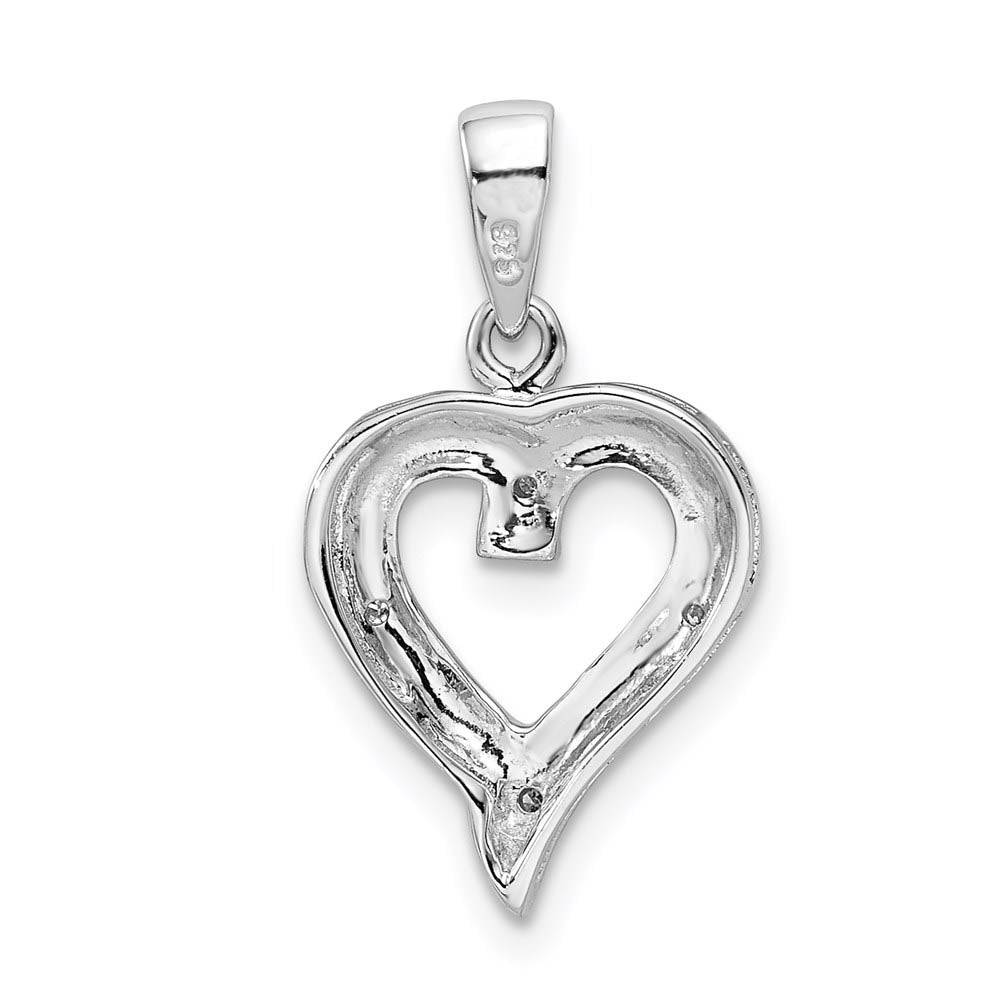 Alternate view of the Rhodium Diamond Heart Pendant in Sterling Silver by The Black Bow Jewelry Co.