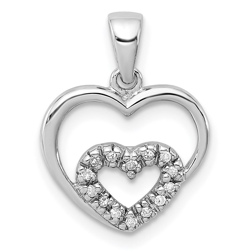 .05 Ctw Diamond Heart in Heart Pendant in Sterling Silver, Item P9037 by The Black Bow Jewelry Co.