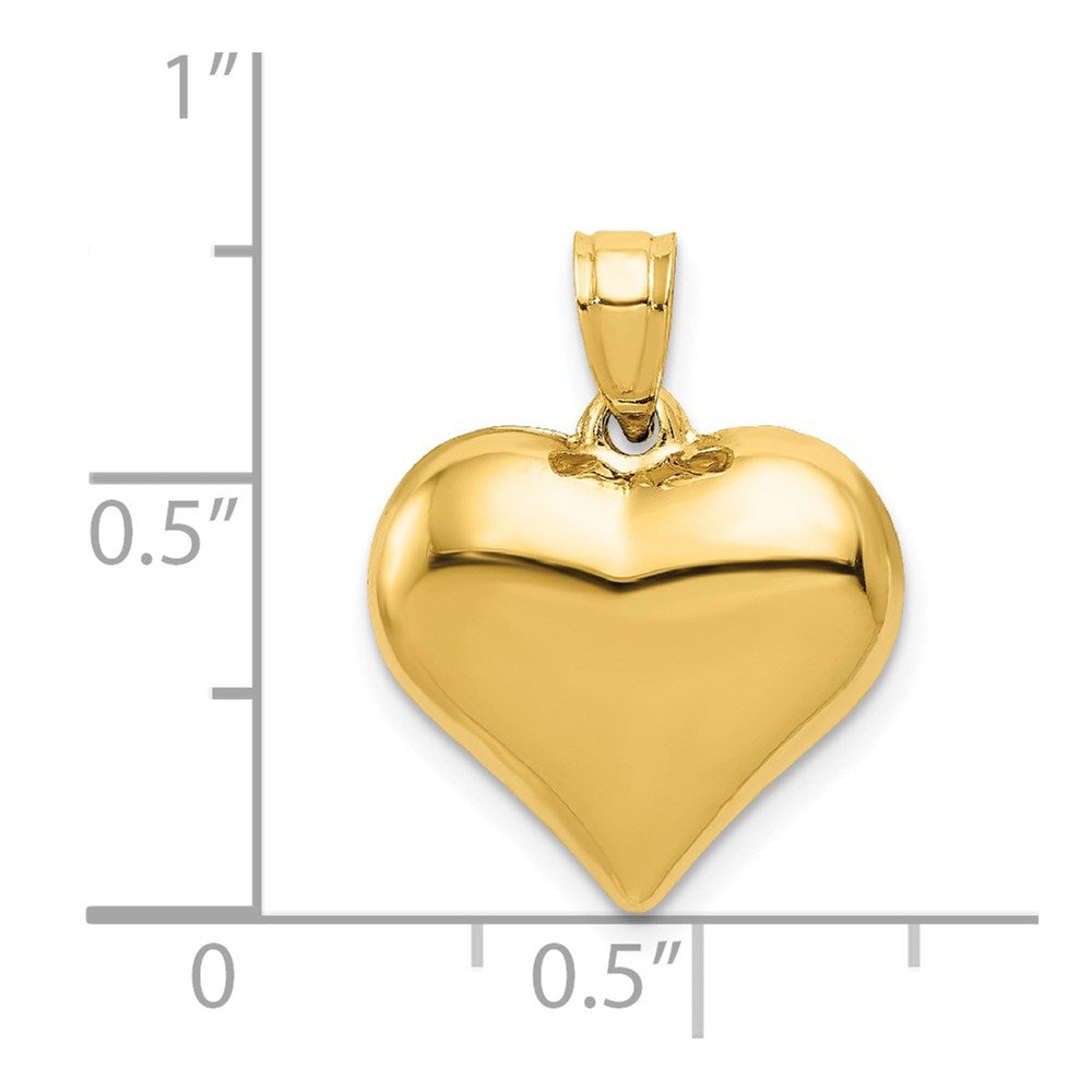 Alternate view of the 14k Yellow Gold Puffed Heart Pendant, 15mm by The Black Bow Jewelry Co.