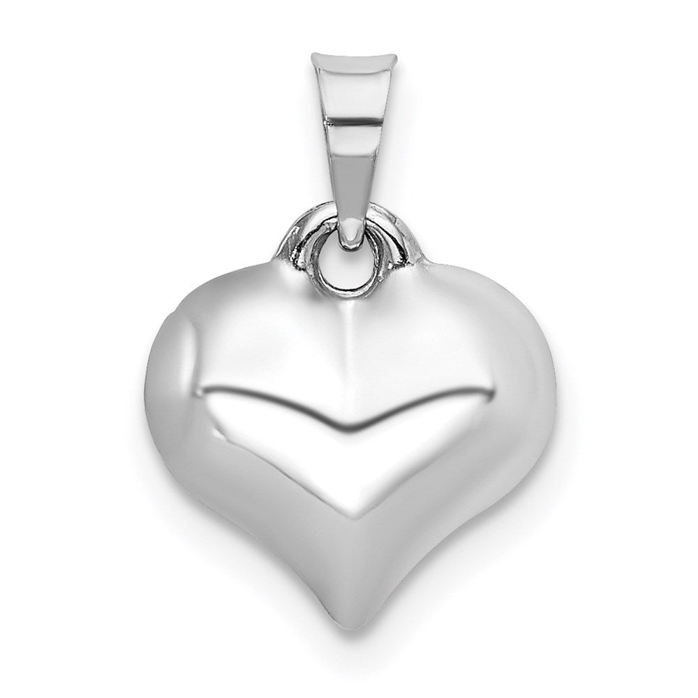 14k White Gold Puffed Heart Charm and Pendant, 12mm, Item P9057 by The Black Bow Jewelry Co.