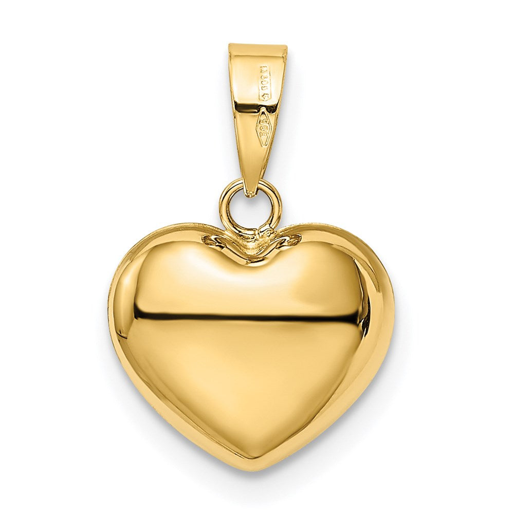 Alternate view of the 14k Yellow Gold Puffed Heart Charm or Pendant, 12mm by The Black Bow Jewelry Co.