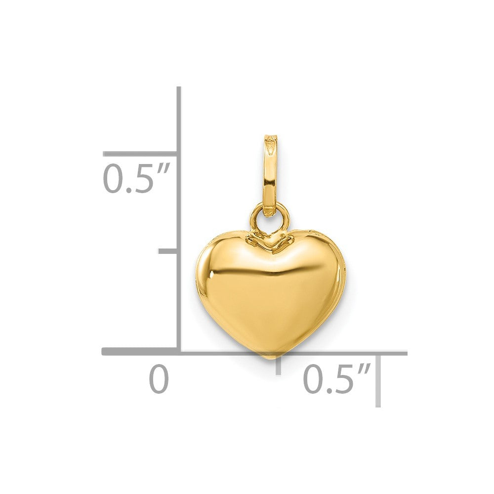 Alternate view of the 14k Yellow Gold 3D Puffed Heart Charm or Pendant, 10mm by The Black Bow Jewelry Co.
