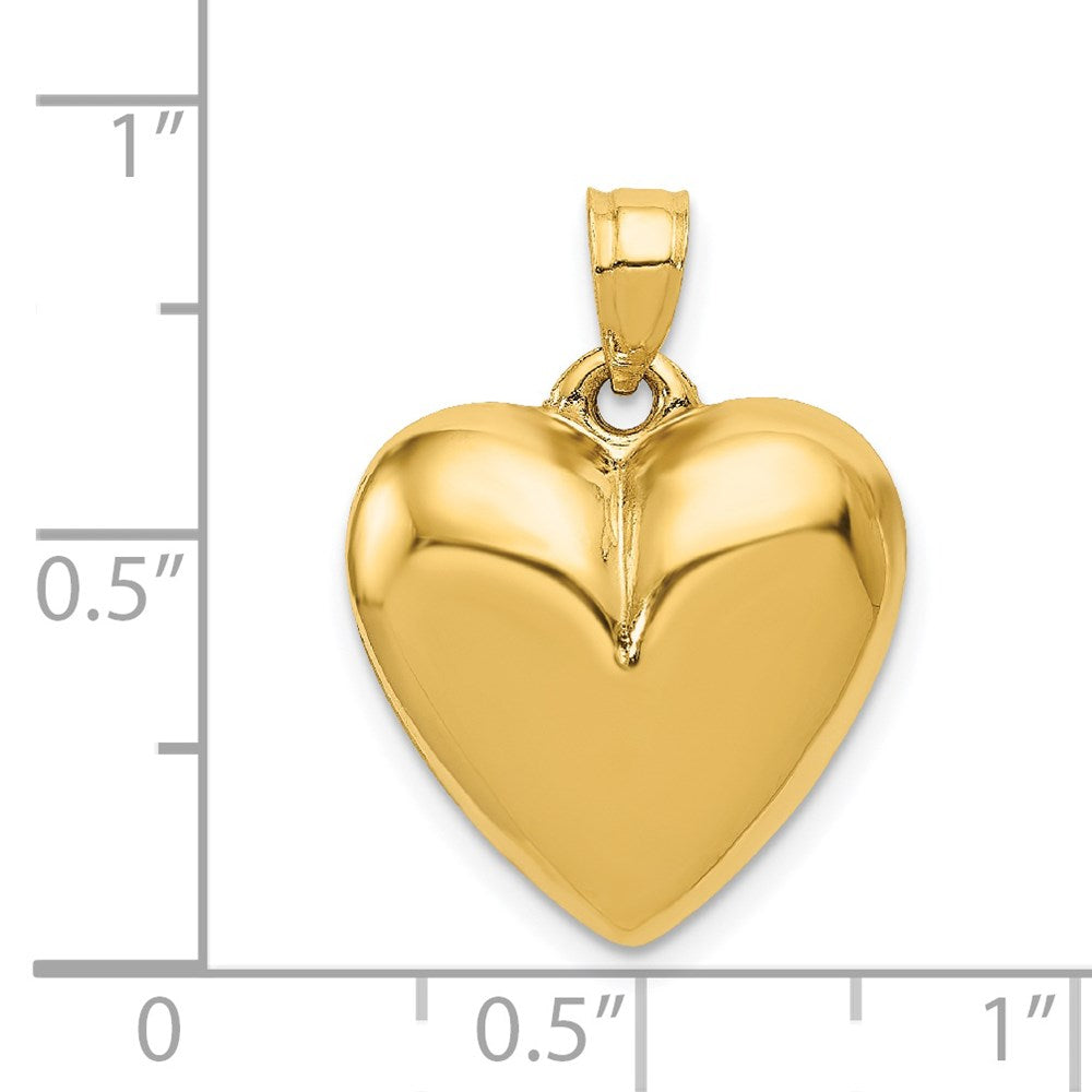 Alternate view of the 14k Yellow Gold Puffed Heart Tapered Bail Pendant, 15mm by The Black Bow Jewelry Co.