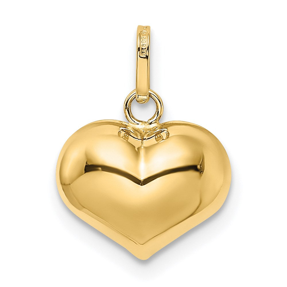 Alternate view of the 14k Yellow Gold Puffed Heart Charm, 11mm by The Black Bow Jewelry Co.